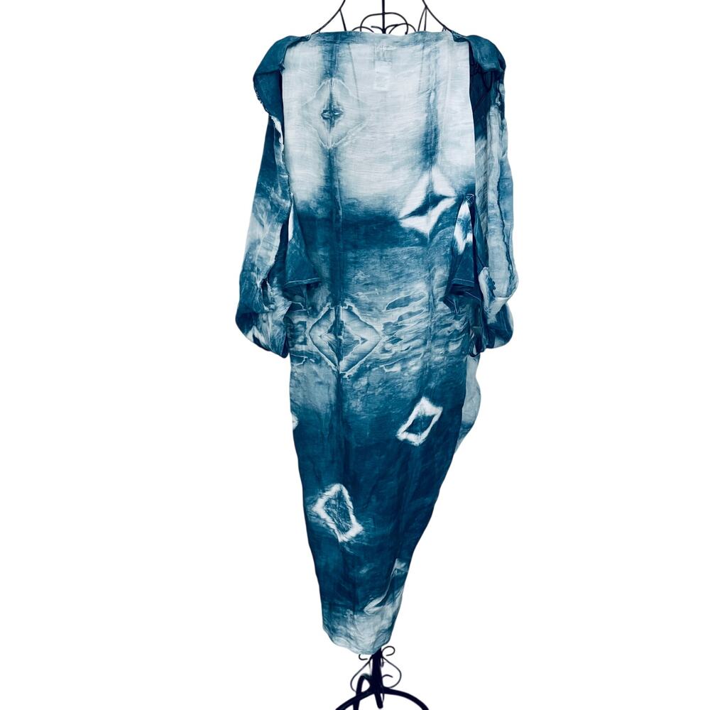 Prairie Underground Silk Hemp Hand Tie Dyed Shibori Dress Split Kimono Sleeve - Picture 2 of 12